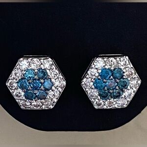Blue and white diamond cluster earrings